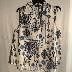 Francesca Bettini Linen Cotton Sleeveless Button Front Top Shirt M Floral Italy